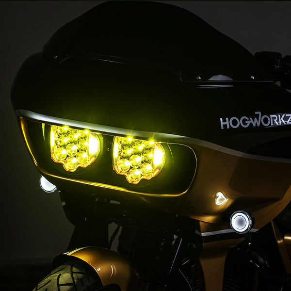 [仮組のみ]HOGWORKZ GOLDTOOTH LEDヘッドライト Hogworkz Goldtooth™ Performance LED Headlight for Harley ROAD