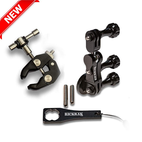 RickRak Universal Round Bar Clamp with Mount for GoPro & Other Action Cameras