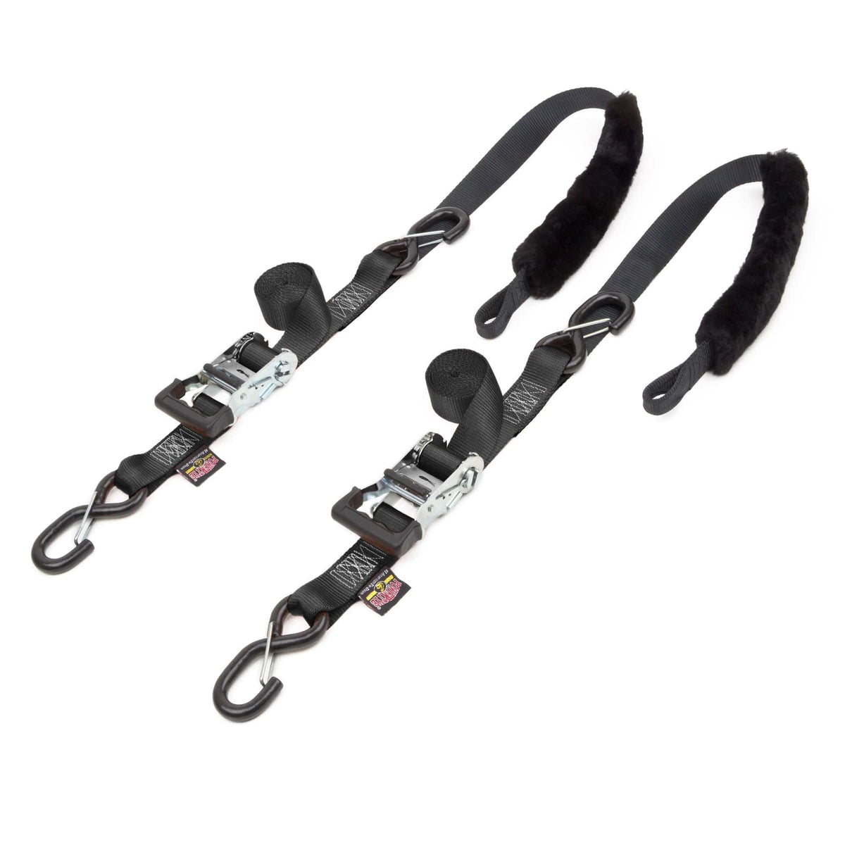 PowerTye Fat Strap Deluxe black ratchet tie-downs with sheepskin Soft-Tye