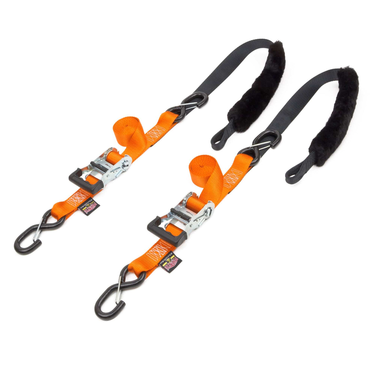PowerTye Fat Strap Deluxe orange ratchet tie-downs with sheepskin Soft-Tye