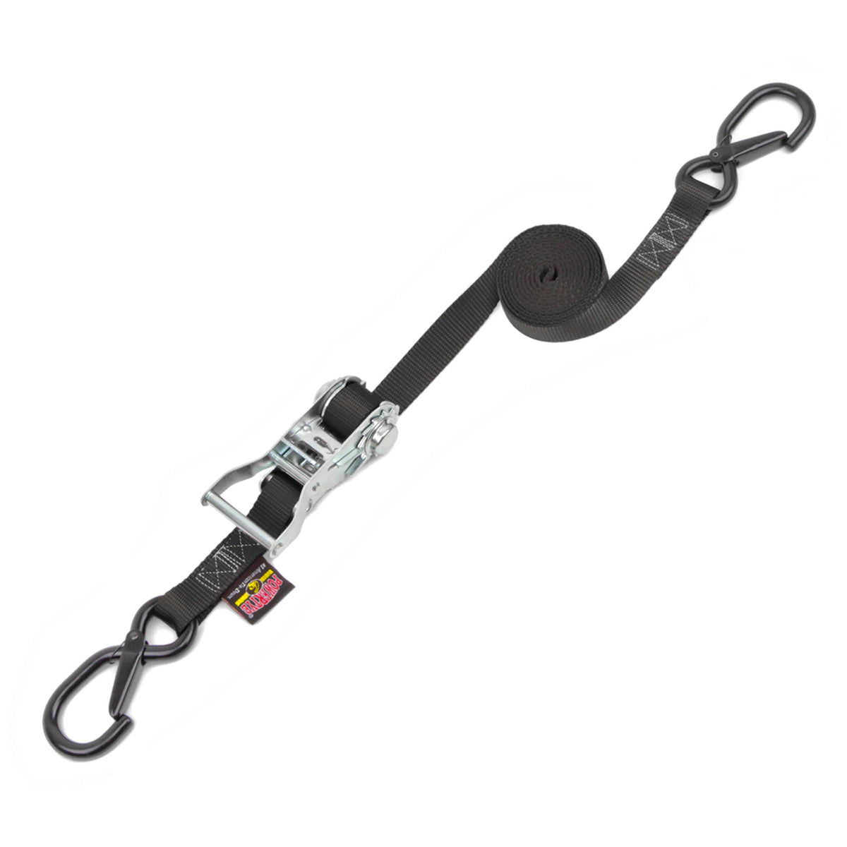 PowerTye 1 inch x 12 foot black ratchet tie-down with latch hooks