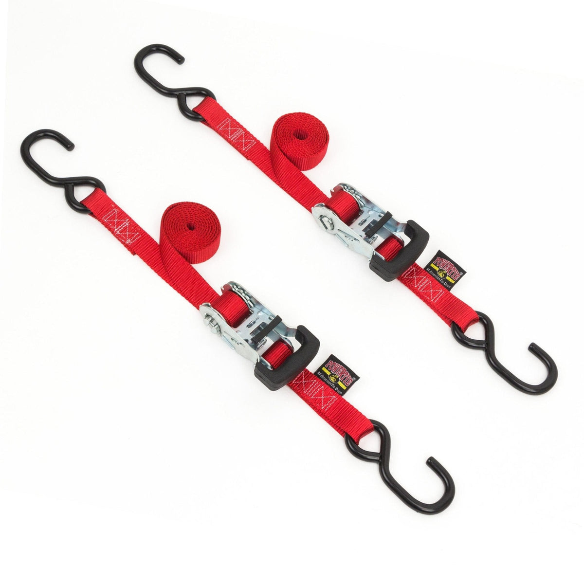 PowerTye 1 inch red ratchet tie-downs with S-hooks