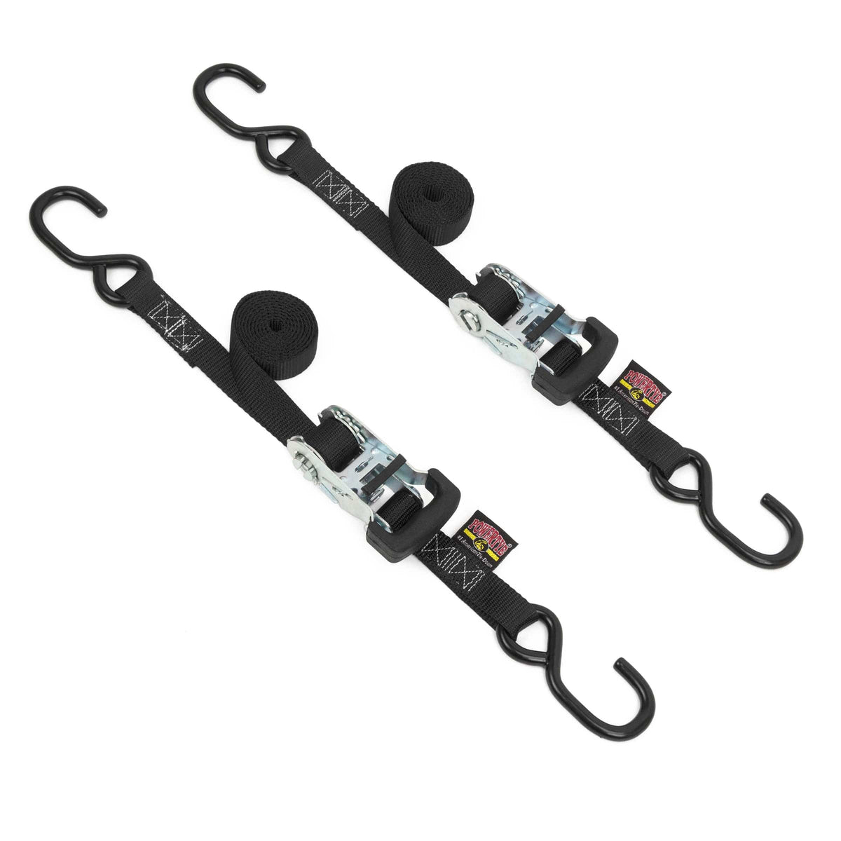 PowerTye 1 inch black ratchet tie-downs with S-hooks
