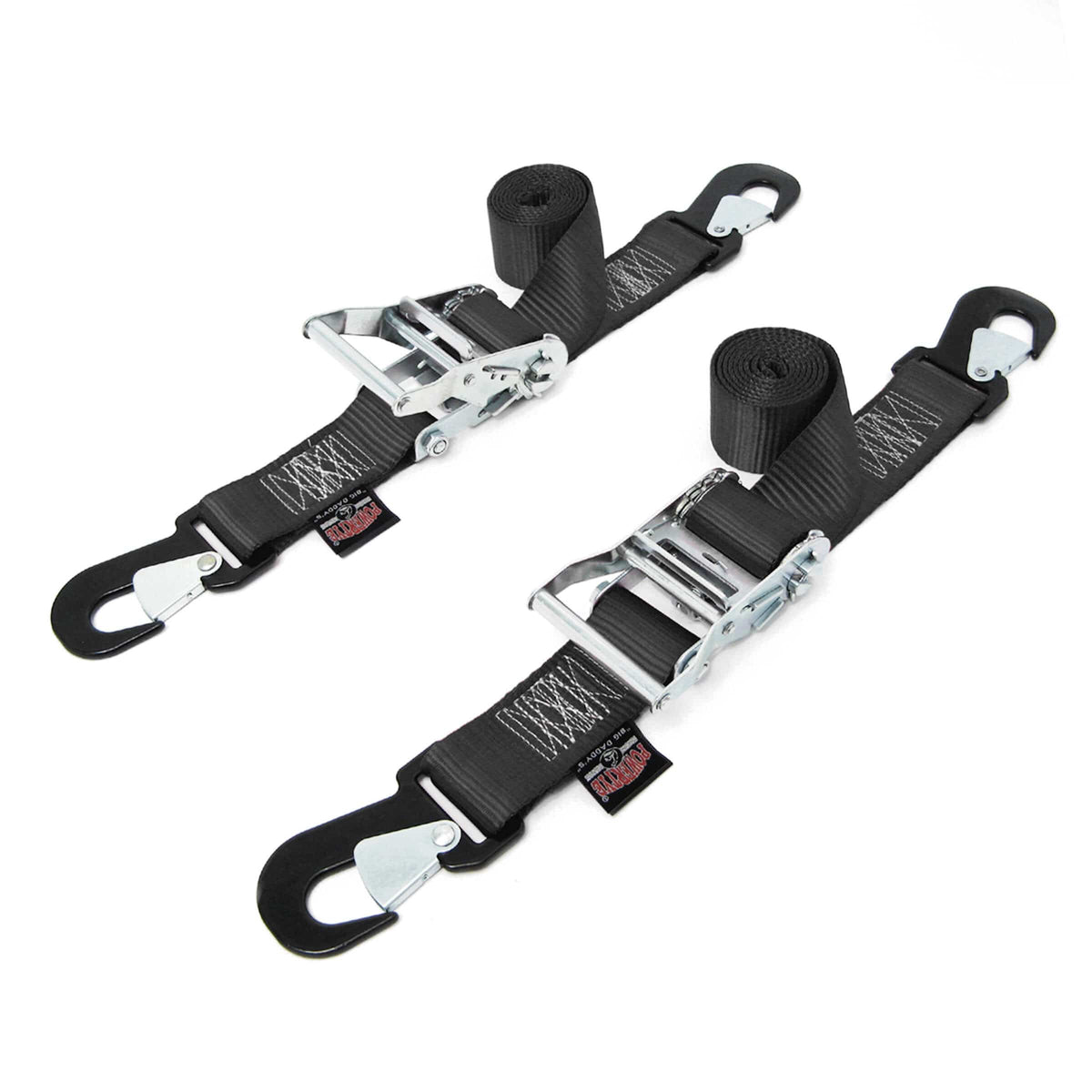 PowerTye 2 inch Big Daddy black ratchet tie-downs with secure hooks