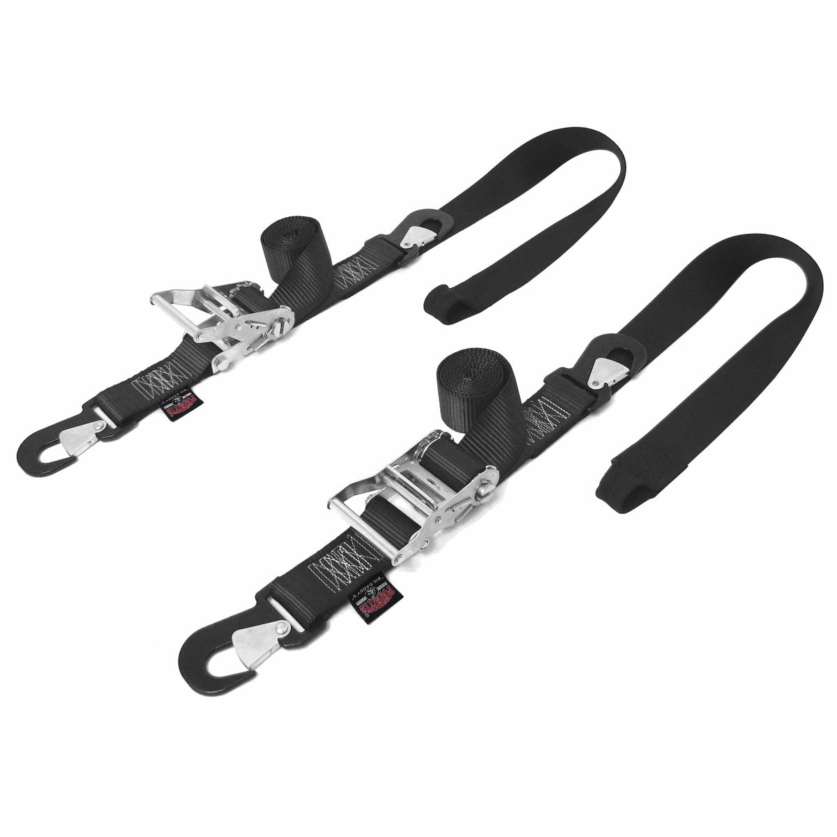 PowerTye 2 inch Big Daddy black Soft-Tye ratchet tie-downs with secure hooks