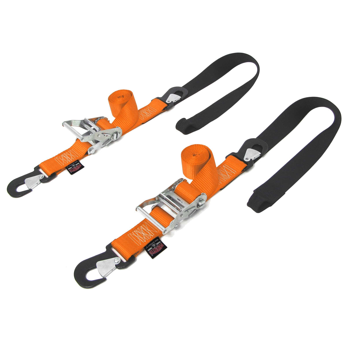 PowerTye 2 inch Big Daddy orange Soft-Tye ratchet tie-downs with secure hooks