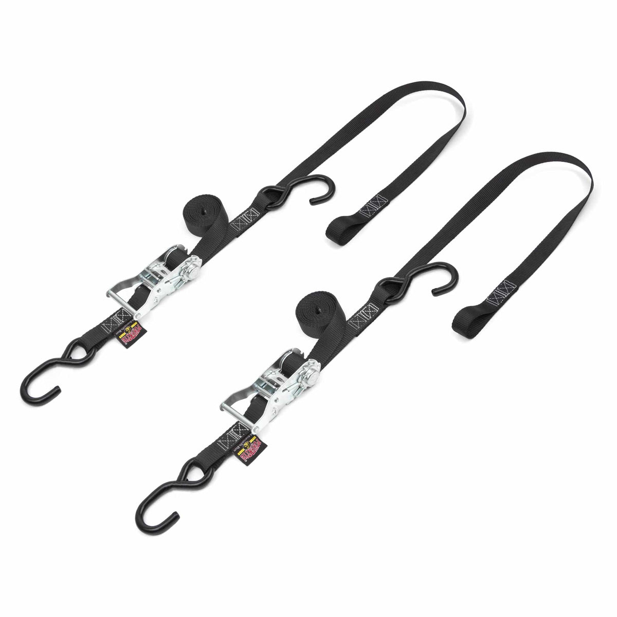 PowerTye 1 inch black Soft-Tye ratchet tie-downs with S-hooks