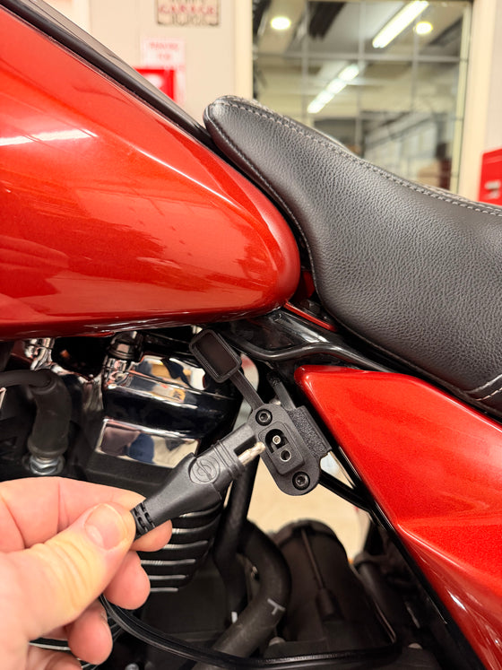 Stealthport Motorcycle Battery Charging & Accessory Port - MID-FRAME LEFT SIDE MOUNT (Harley Touring Models)