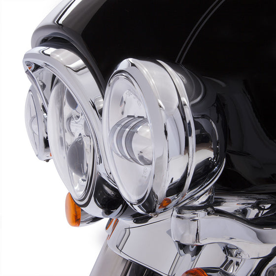 Ciro Fang LED Headlight Bezel for Harley Batwing Fairing-14 & Newer Models-Chrome and Black